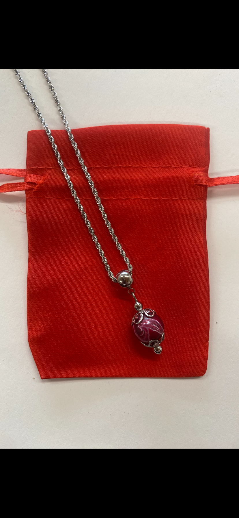 Red Long stem Rose and Babies Breath Bloom Bead