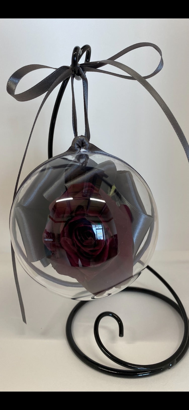 Freeze-Dried Red Longstem Ornament with Pewter Ribbon