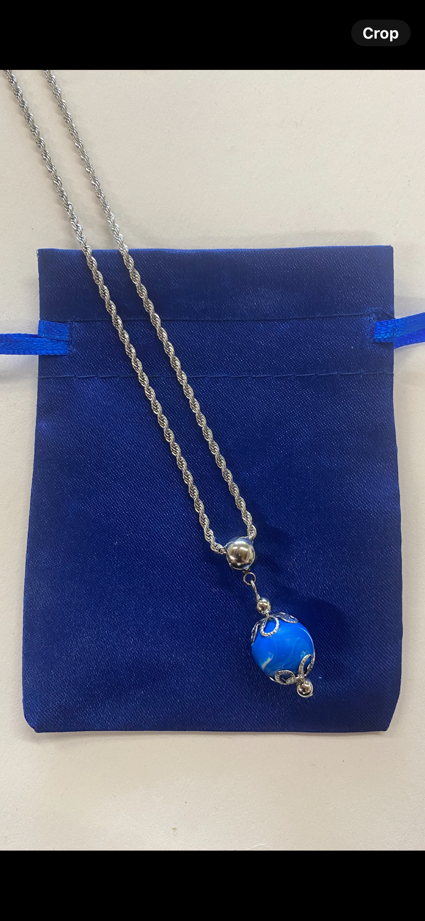 Blue Delphinium and White Rose Bloom Bead Necklace